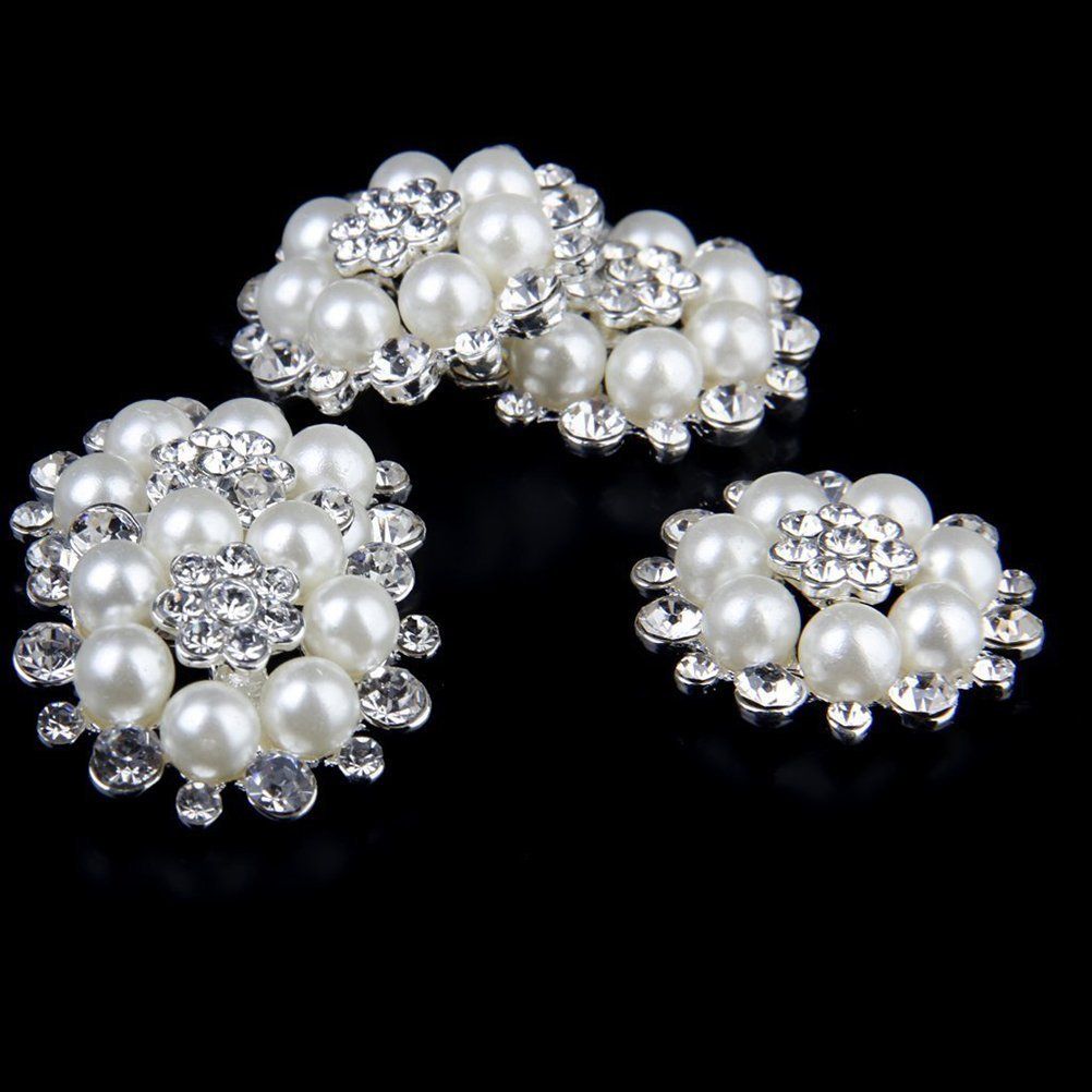 10 Pieces Pearl Rhinestone Buttons