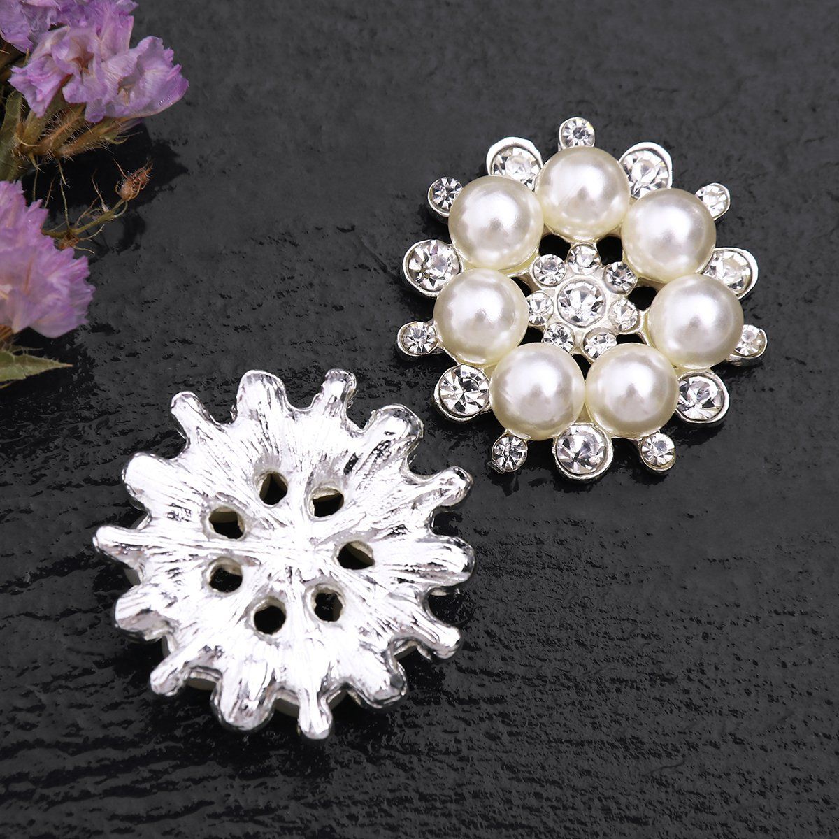 10 Pieces Pearl Rhinestone Buttons view 2