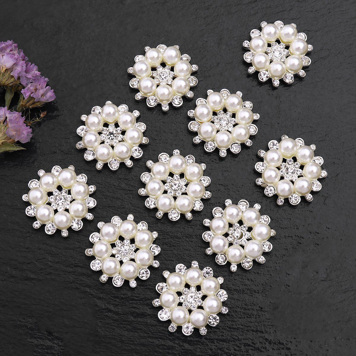 10 Pieces Pearl Rhinestone Buttons view 3