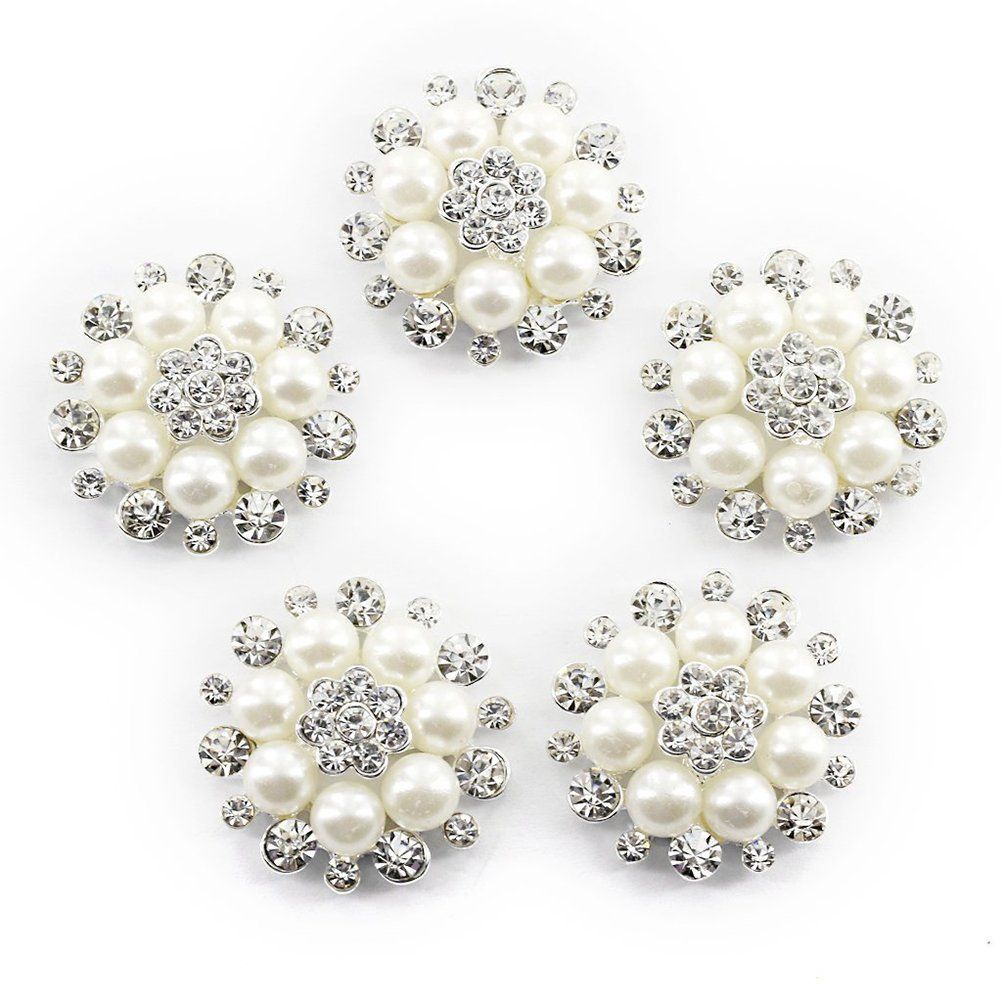 10 Pieces Pearl Rhinestone Buttons view 4