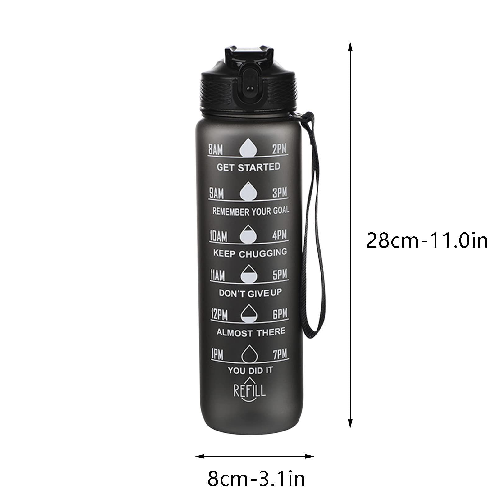32oz Leakproof Motivational Sports Water Bottle with Straw & Time Marker