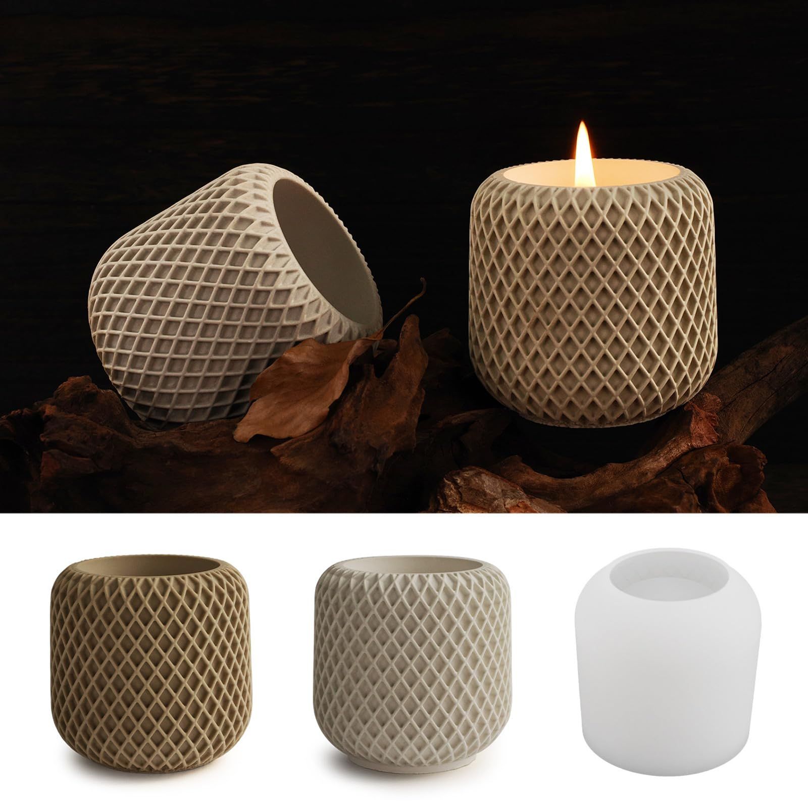 Mesh Round Plaster Flower Pot Candle Jar Silicone Mold Succulent Planter Vase view 3