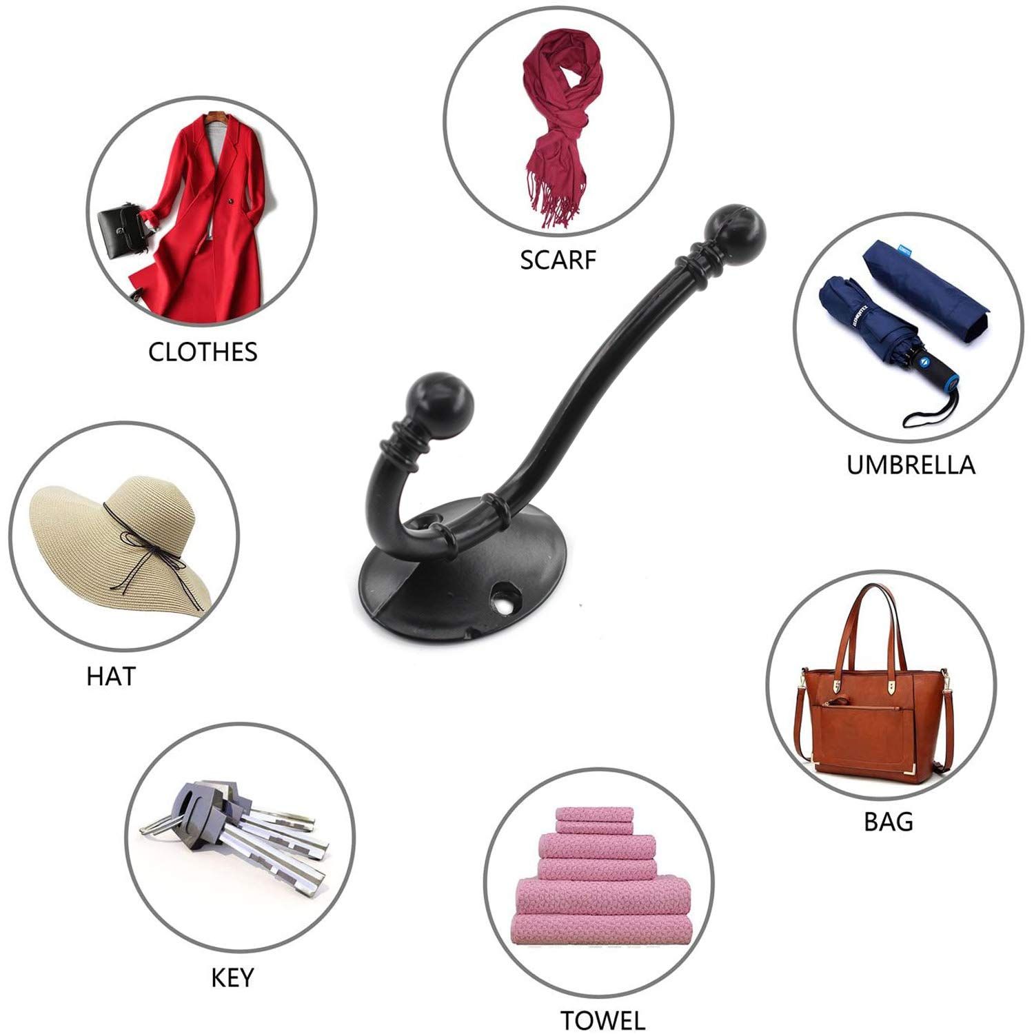 5 Pack Coat Hooks Wall Mounted view 2