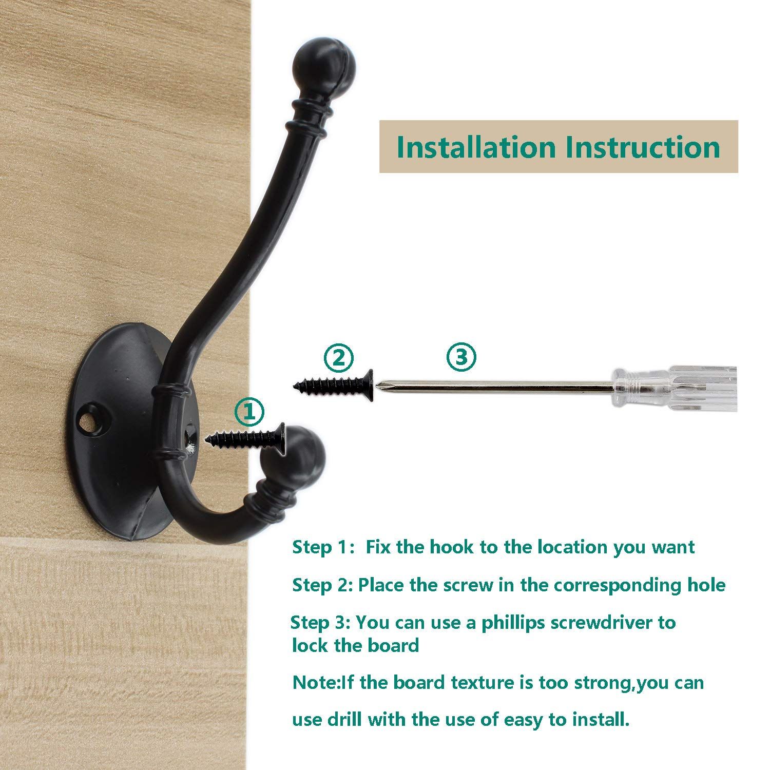 5 Pack Coat Hooks Wall Mounted view 3