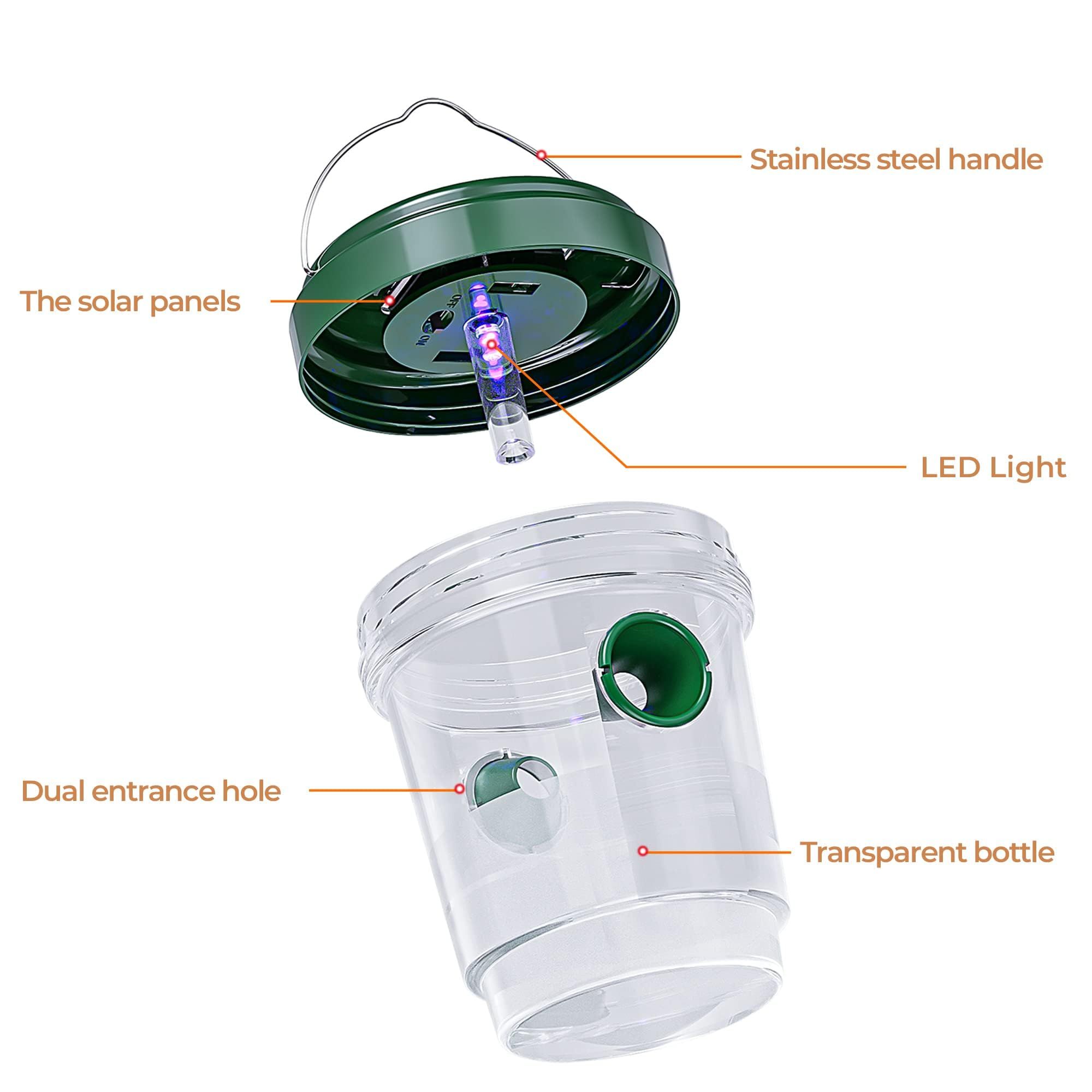 2 Pack Solar Wasp Traps Solar Powered Wasp Killer Hanging with UV LED Light view 2