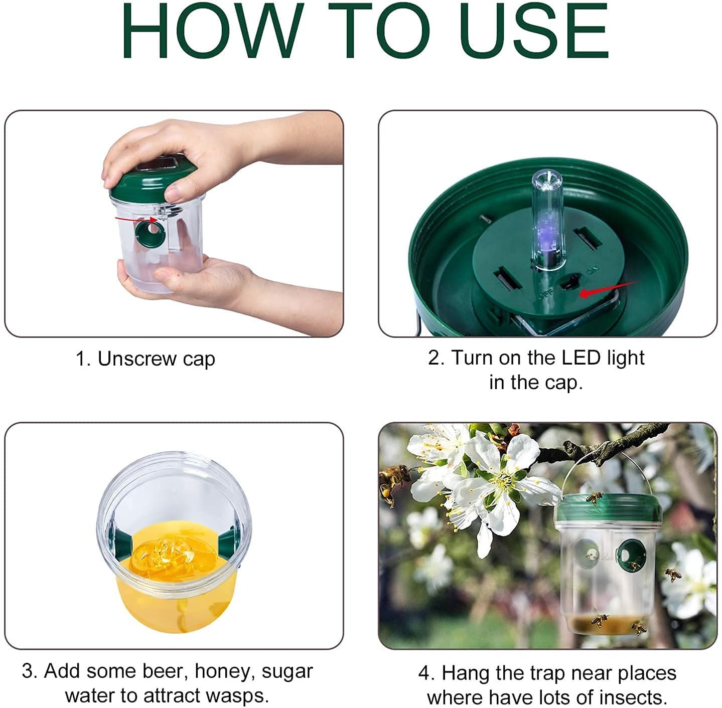 2 Pack Solar Wasp Traps Solar Powered Wasp Killer Hanging with UV LED Light view 3
