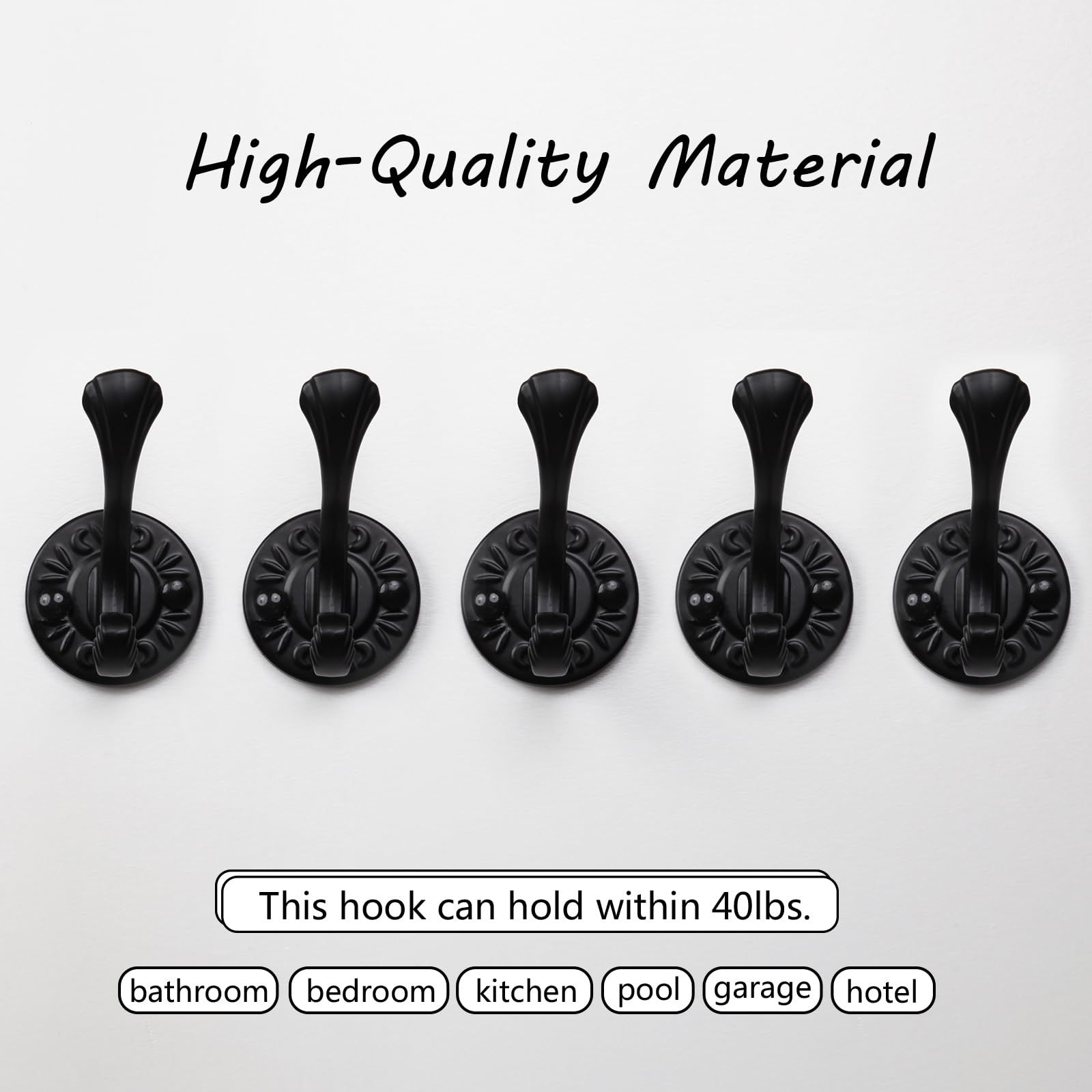 5pcs Black Coat Hooks Wall Mounted Coat Hooks Farmhouse Matte Black Wall Hooks view 3