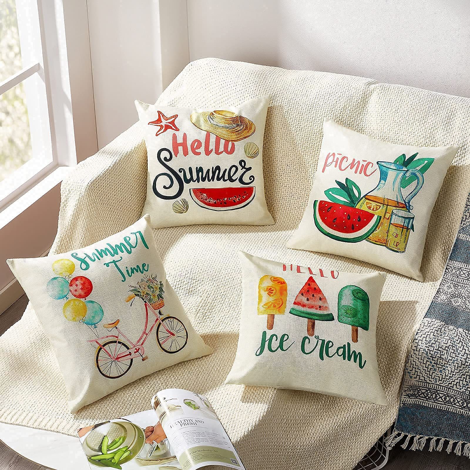 Summer Pillow Covers 18x18: Watermelon Decorative Pillow Covers Farmhouse view 4