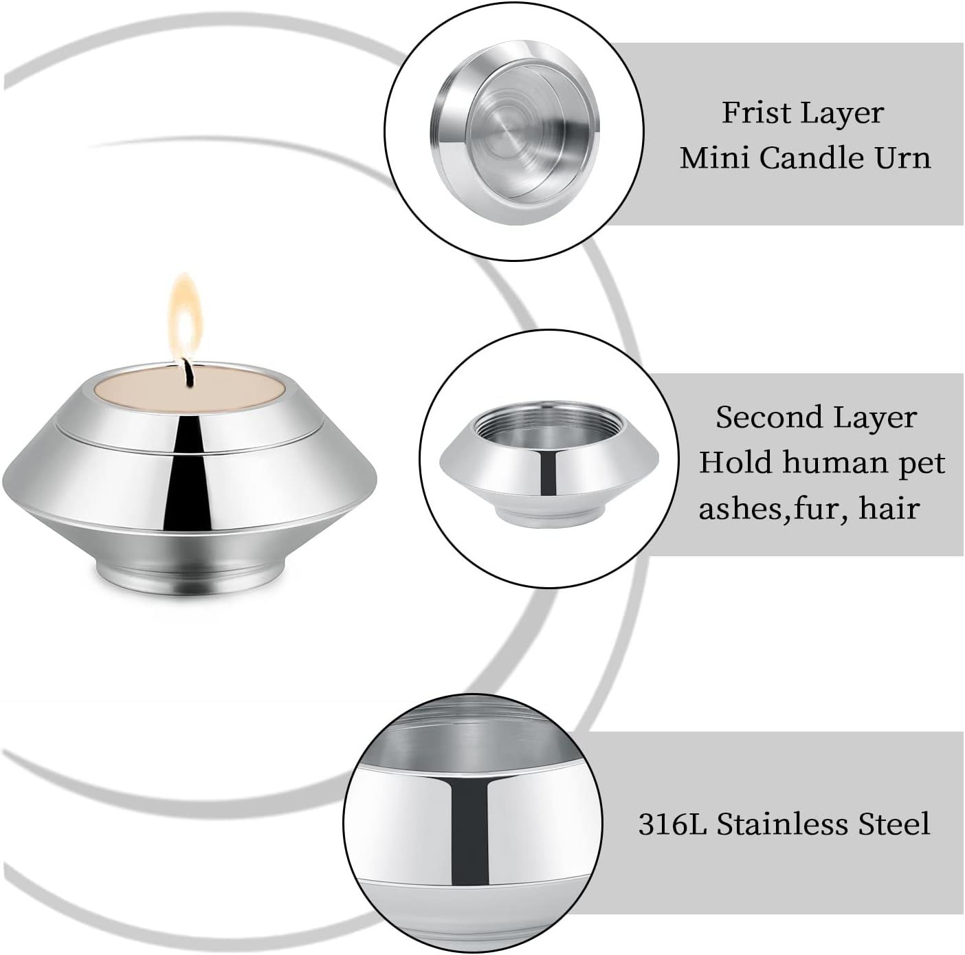 Cremation for Ashes Stainless Steel Candle Holder Keepsake Urn for view 4