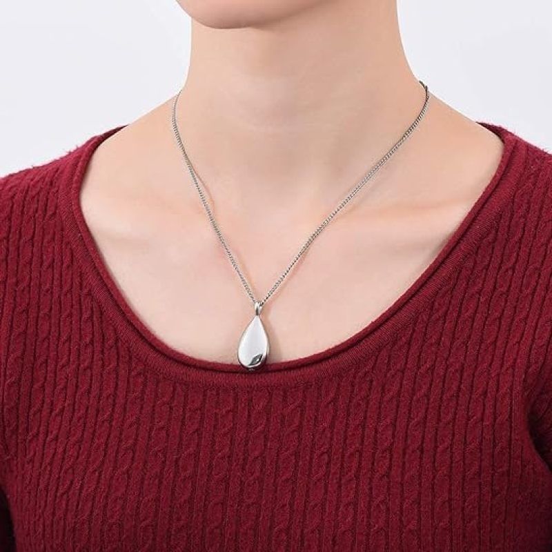 Carved Teardrop Keepsake Ashes Necklace Urn Pendant Cremation Memorial view 4