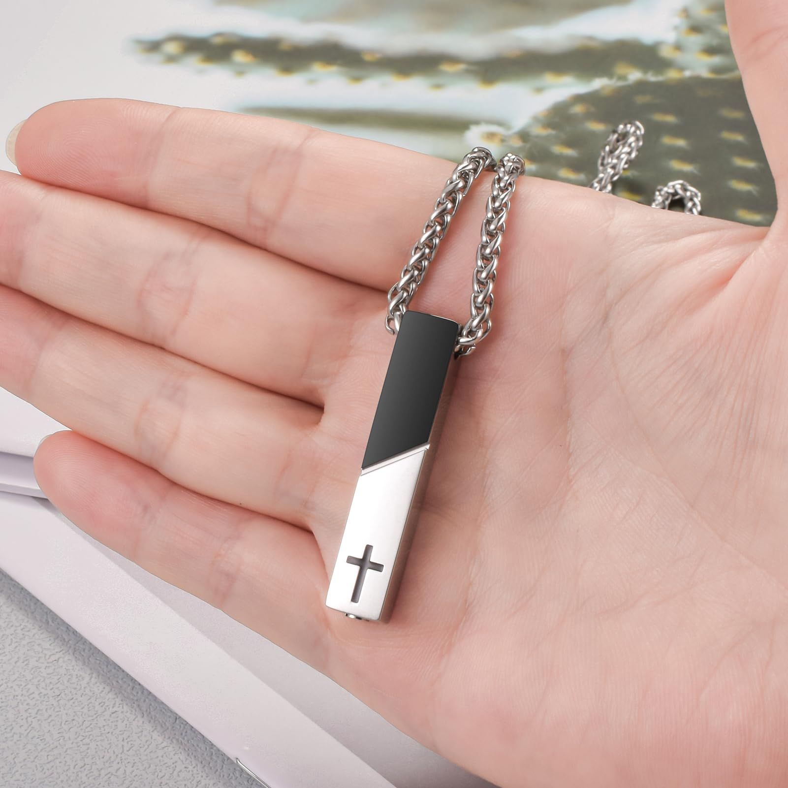 Cremation Urn Necklace for Ashes Urn Jewelry Cross Cube Ash Necklace Memorial view 2