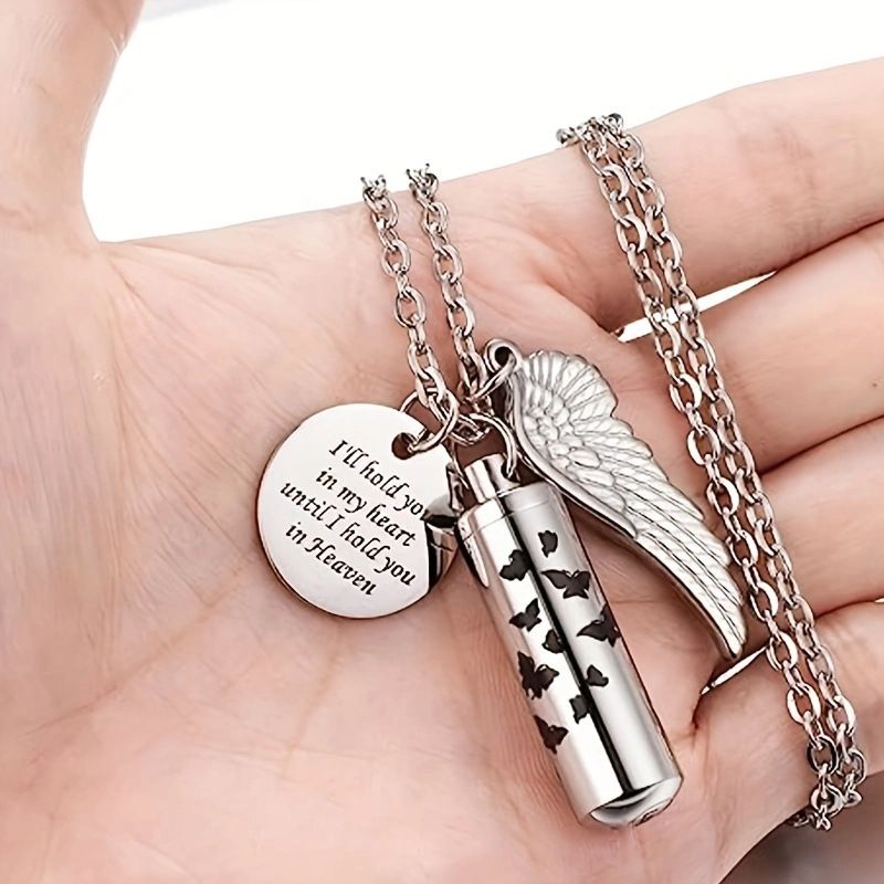 2PCS Cremation Jewelry Urn Necklace for Ashes Memorial Ashes Necklace with view 2