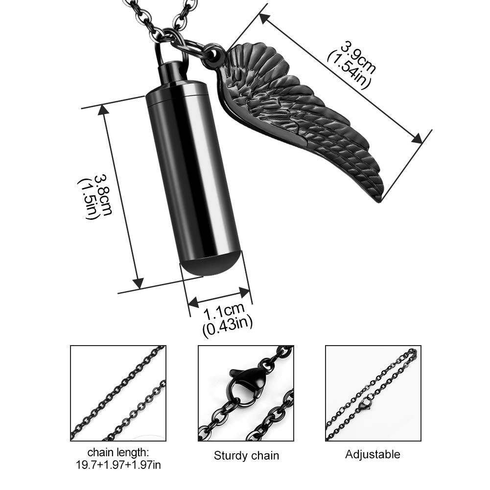 Cylinder Cremation Urn Necklace for Ashes Memorial Keepsake Pendant with Angel
