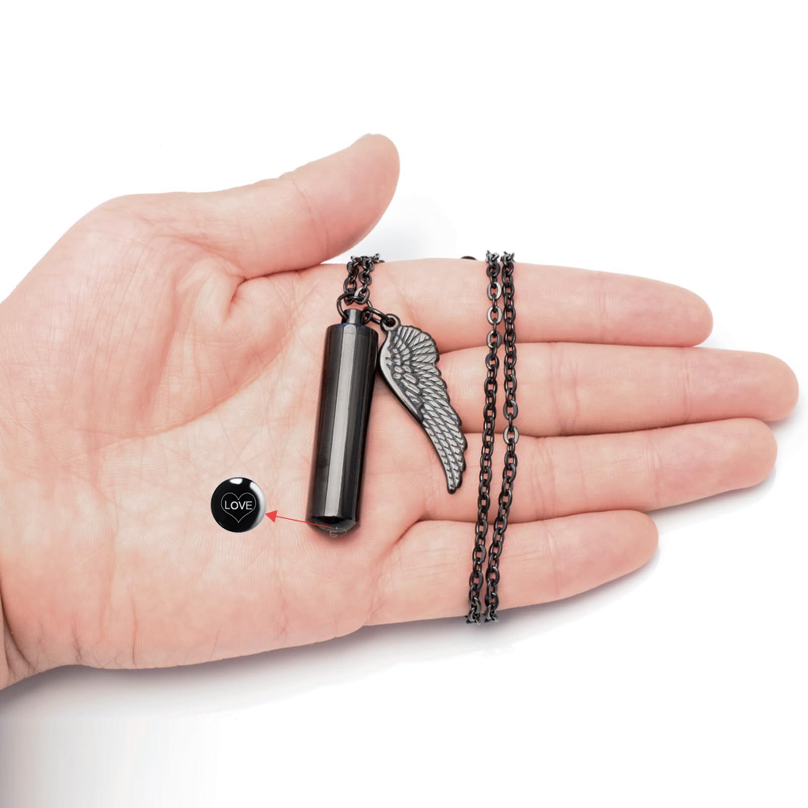 Cylinder Cremation Urn Necklace for Ashes Memorial Keepsake Pendant with Angel view 2