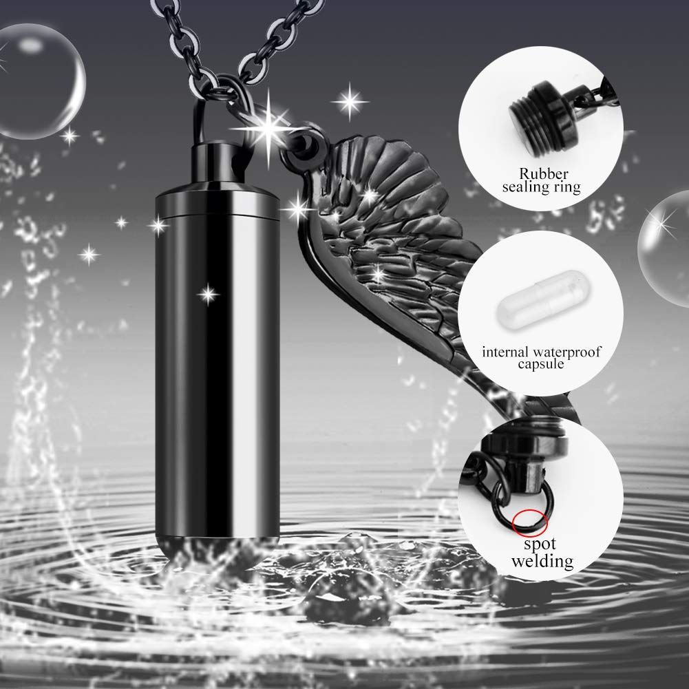Cylinder Cremation Urn Necklace for Ashes Memorial Keepsake Pendant with Angel view 3