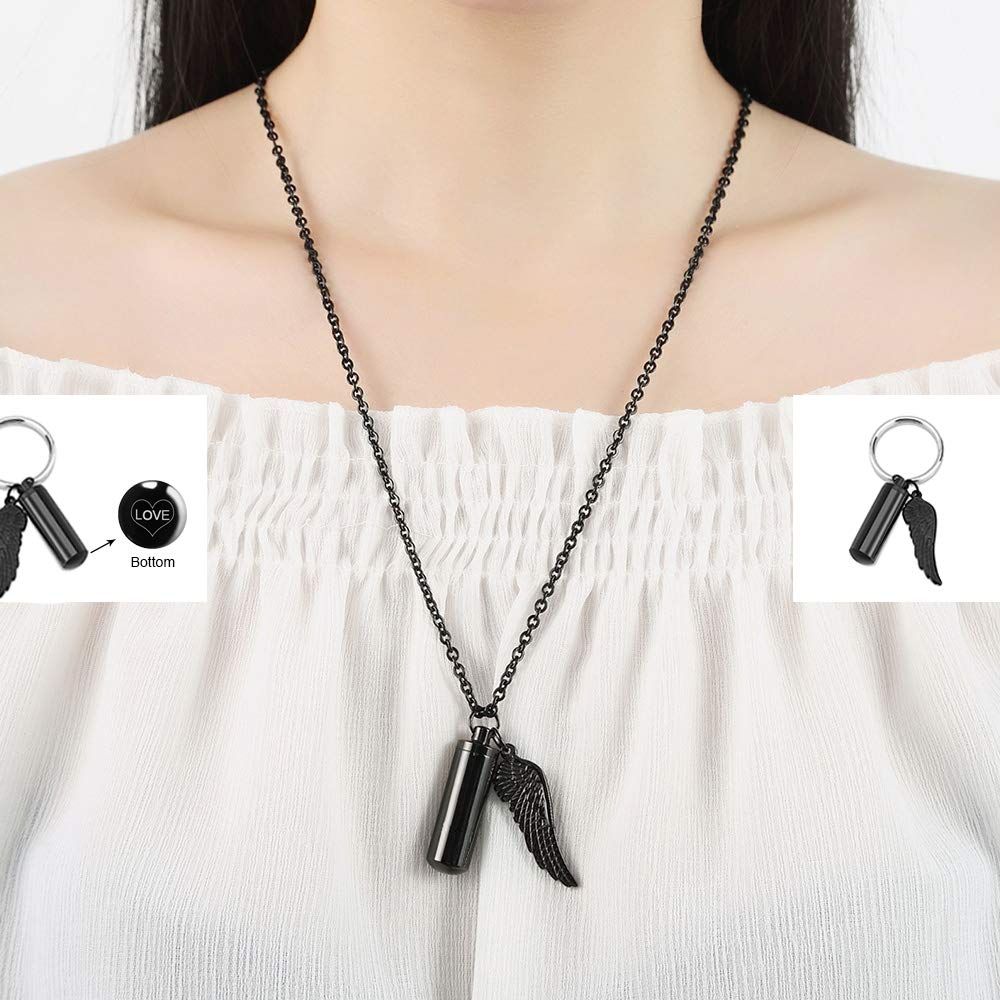 Cylinder Cremation Urn Necklace for Ashes Memorial Keepsake Pendant with Angel view 4