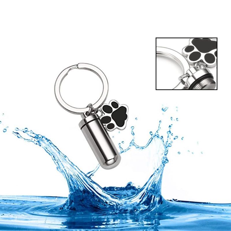 Stainless Steel Pet Cat Dog Paw Container Urn Memorial Pendant Keychain Ash view 2