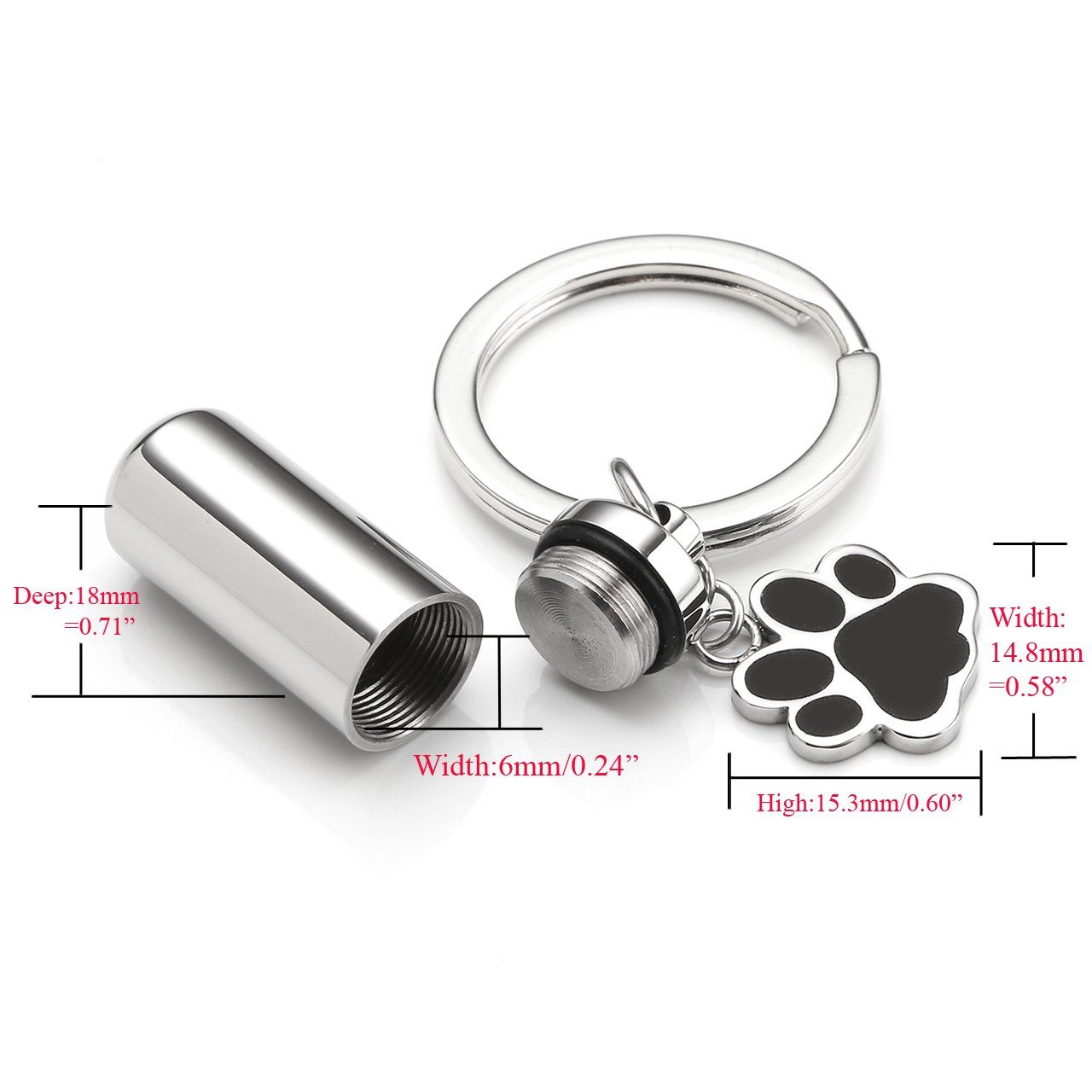 Stainless Steel Pet Cat Dog Paw Container Urn Memorial Pendant Keychain Ash view 4