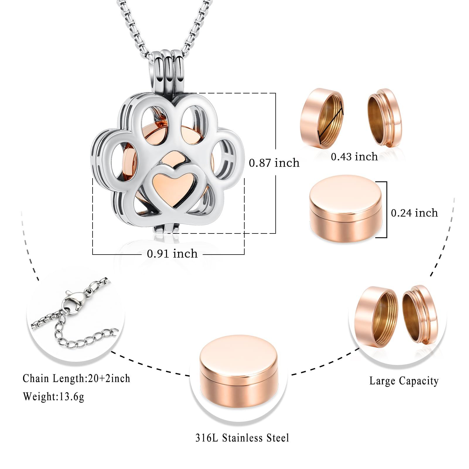 Pet Cremation Jewelry For Ashes For Dog/Cat Paw Stainless Steel Memorial view 3