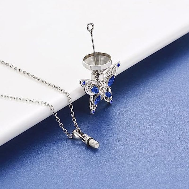 Butterfly Cremation Urn Necklace for Ashes Sterling Silver Memorial Keepsake