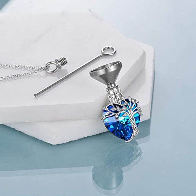 Necklace for Ashes Sterling Silver Cremation Jewelry with Crystal w/Funnel
