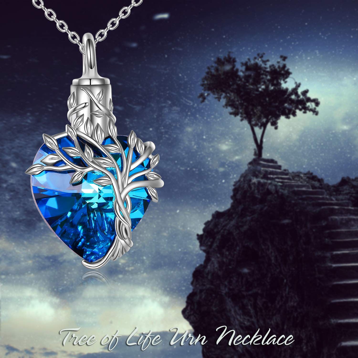 Necklace for Ashes Sterling Silver Cremation Jewelry with Crystal w/Funnel view 3
