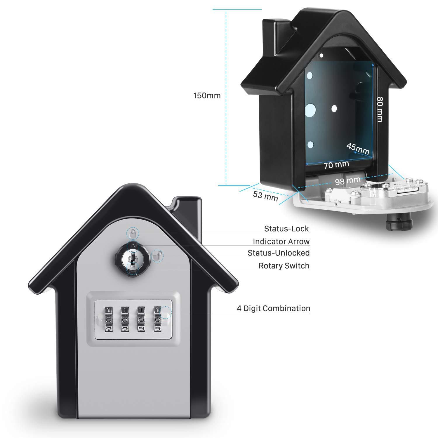 Key Lock Box Wall Mount, Zinc Alloy Key Storage Box for Outside, 4-Digit view 4