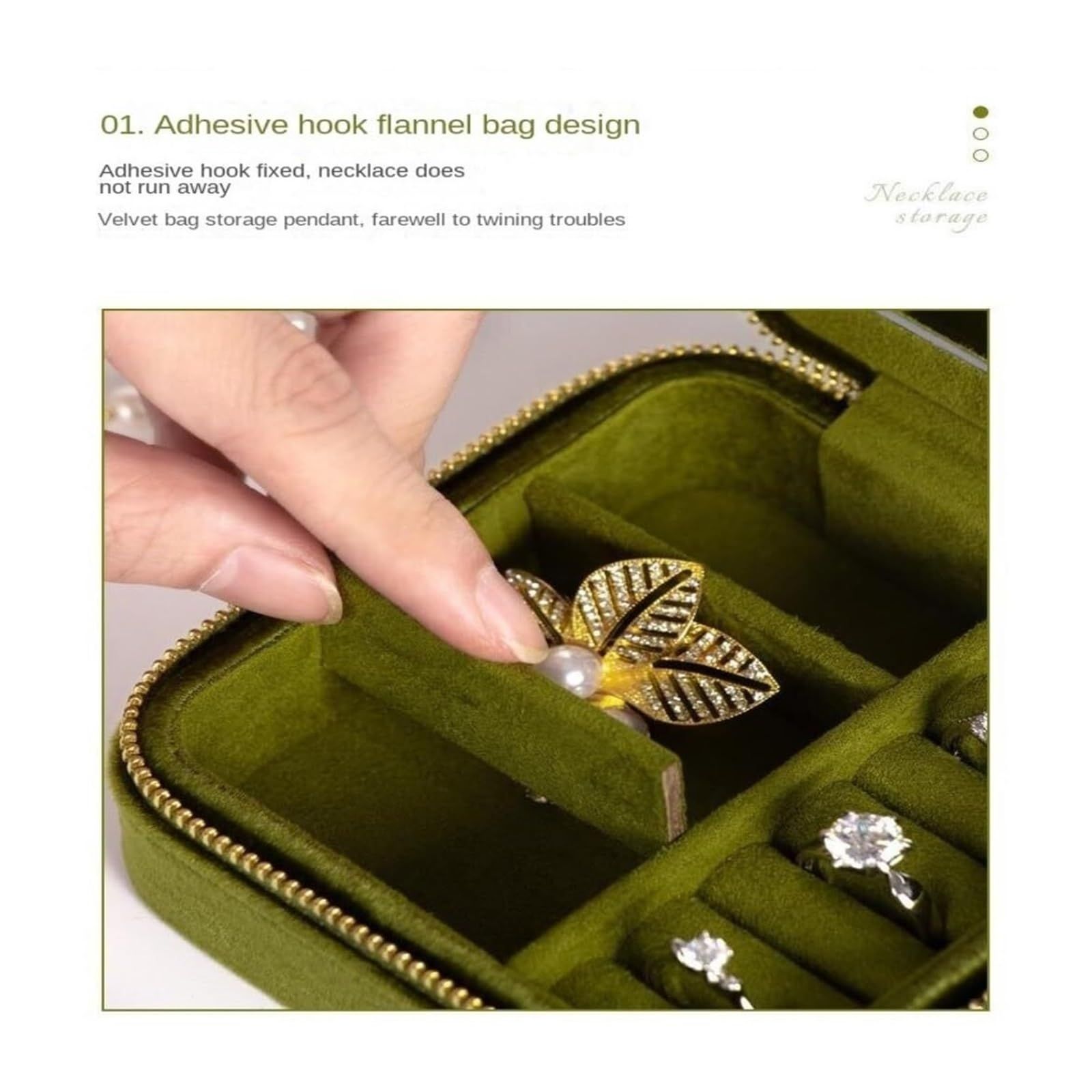 Jewelry storage box, exquisite jewelry box, small green ring, earrings view 3