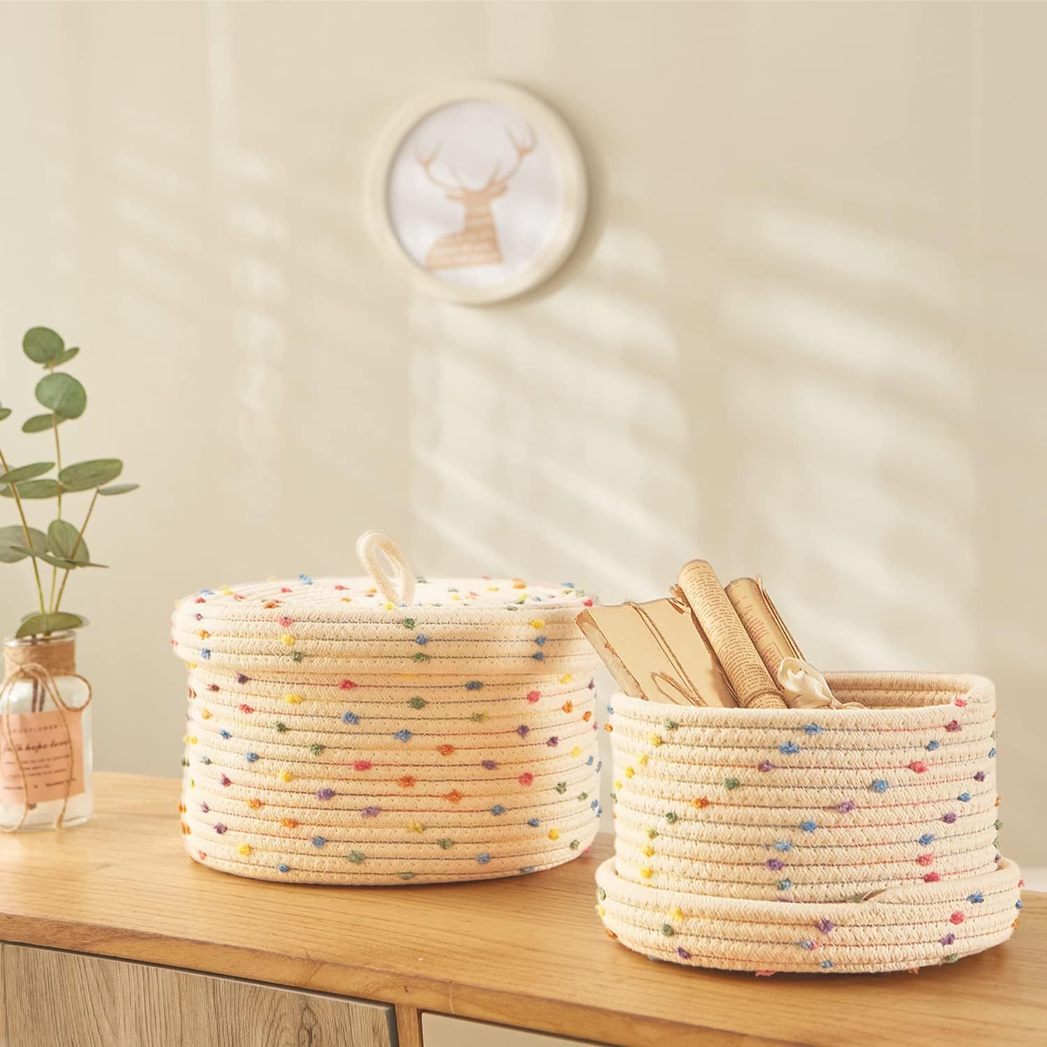 Round Storage Baskets with Lids view 2