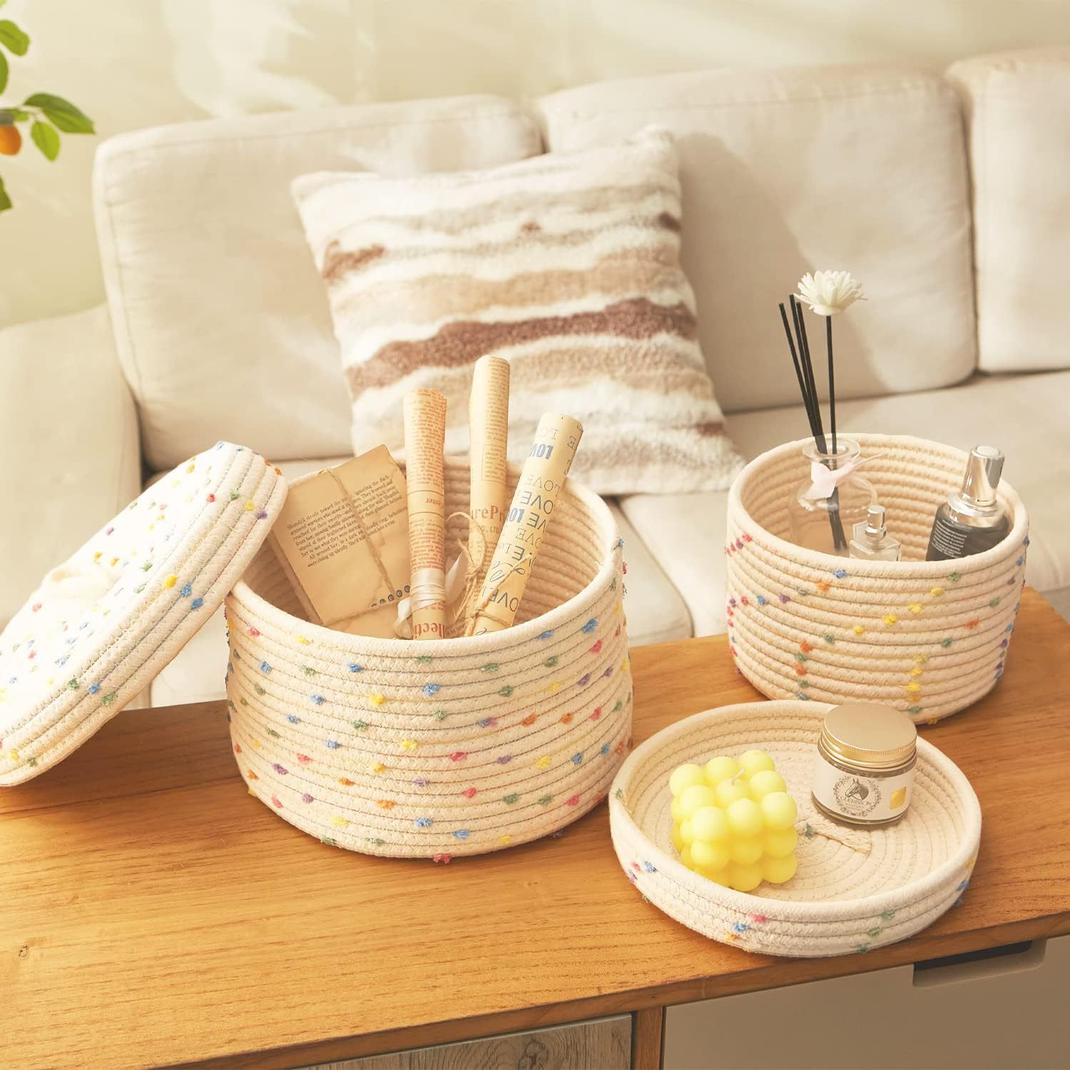 Round Storage Baskets with Lids view 3