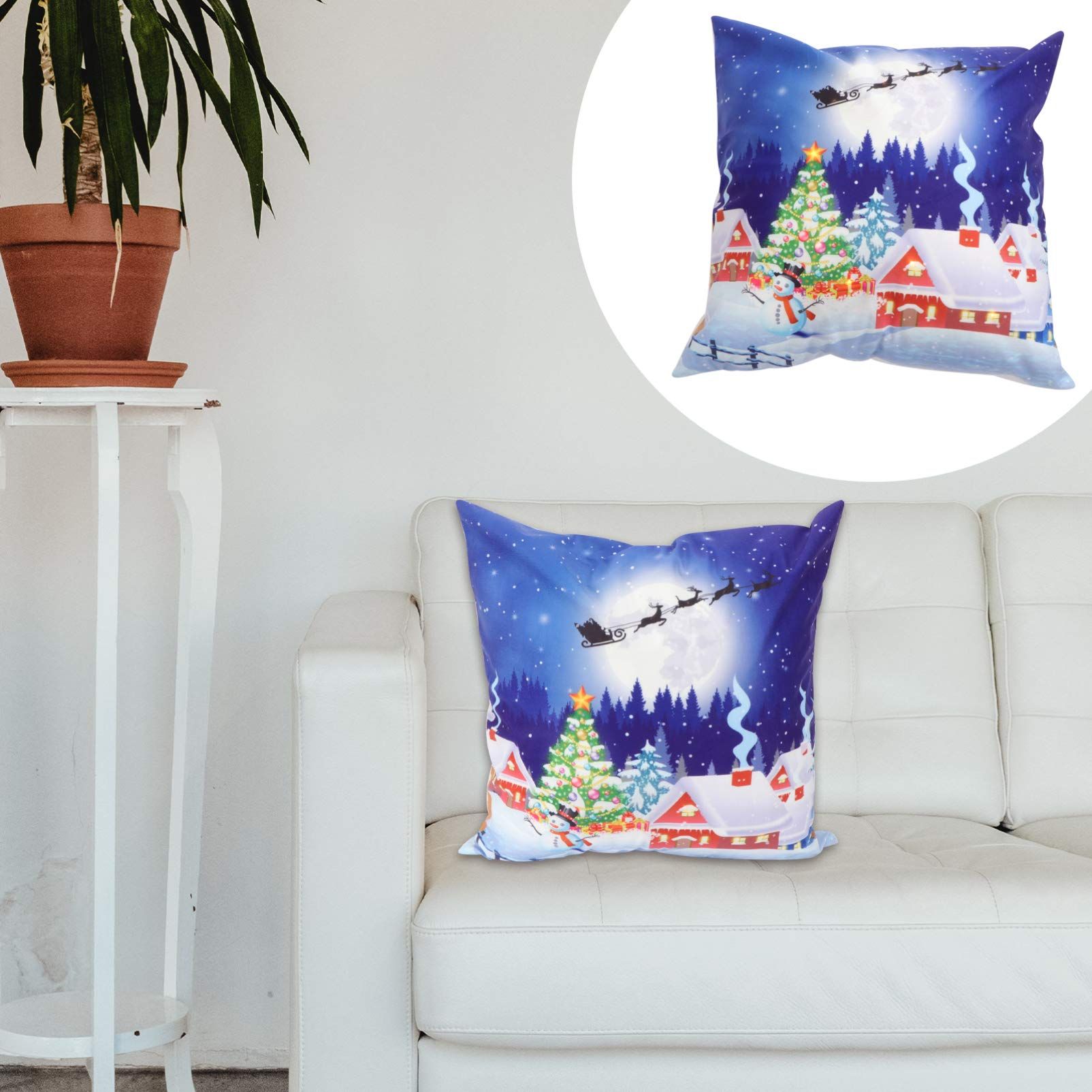 LED Light Pillow Cover Winter Light Up Pillowcase Holiday Decorative Throw view 3
