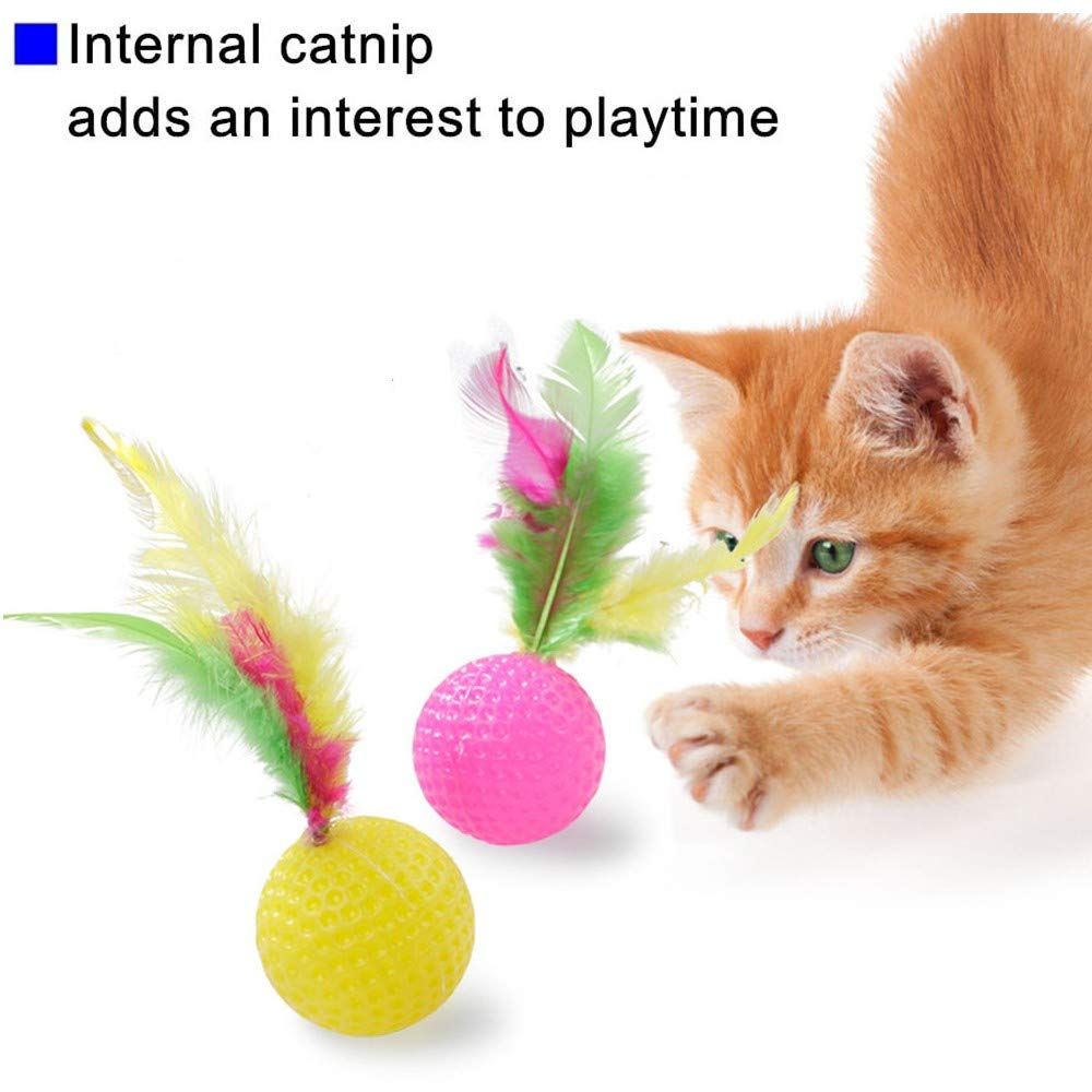 5 Pack Cat Toys Ball, Colorful Golf Sponge Balls, Cat Feather Ball Kittens