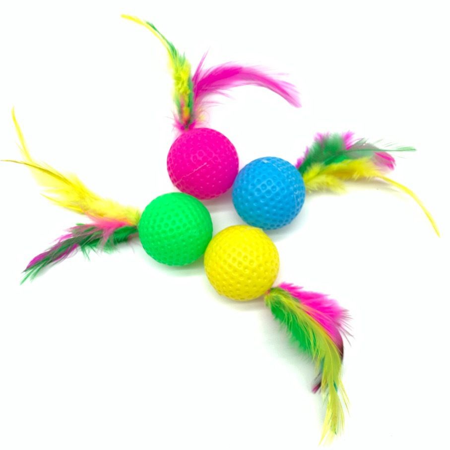 5 Pack Cat Toys Ball, Colorful Golf Sponge Balls, Cat Feather Ball Kittens view 4