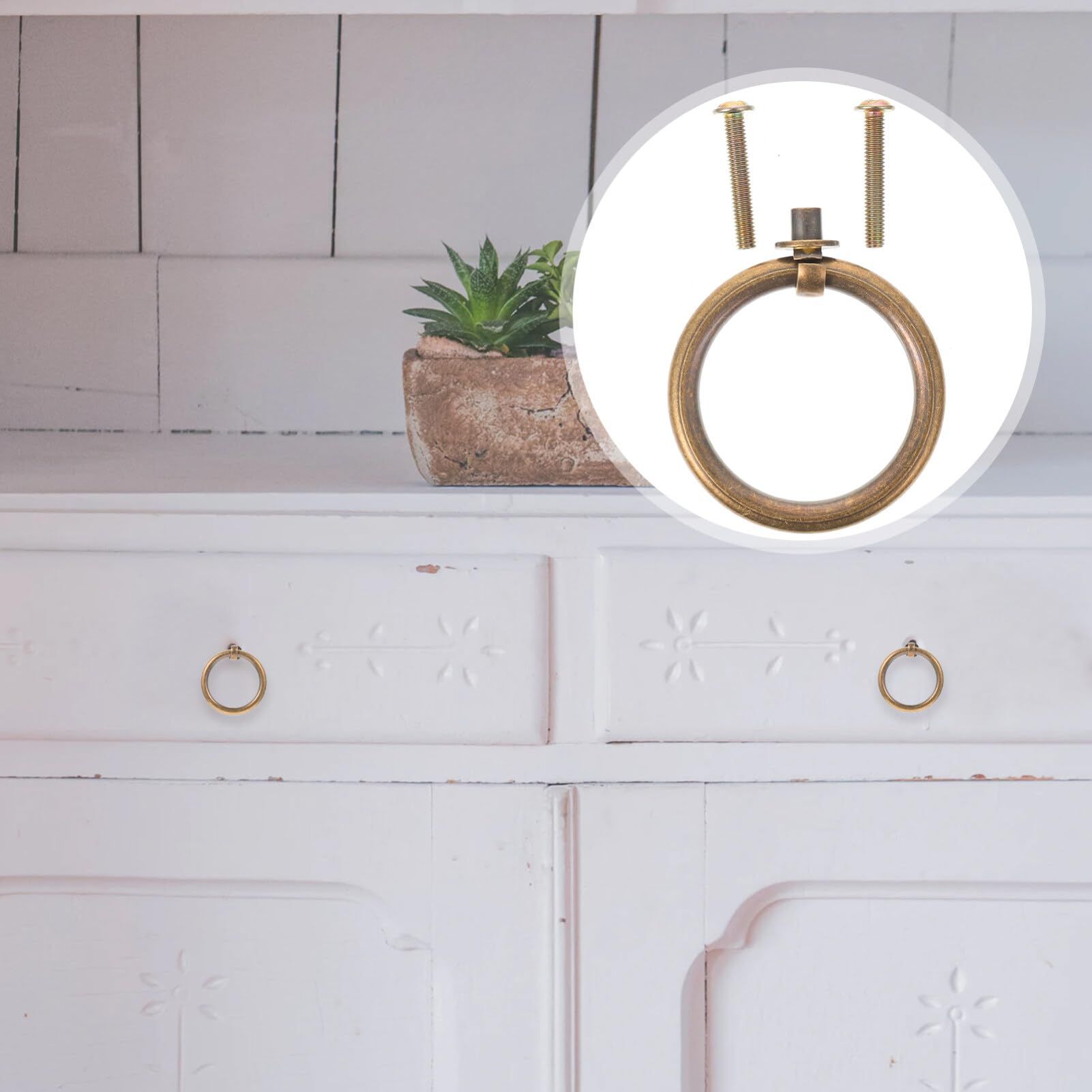 Brass Dresser Handle Ring Dresser Pulls Vintage Dresser Knobs Antique Drawer view 3