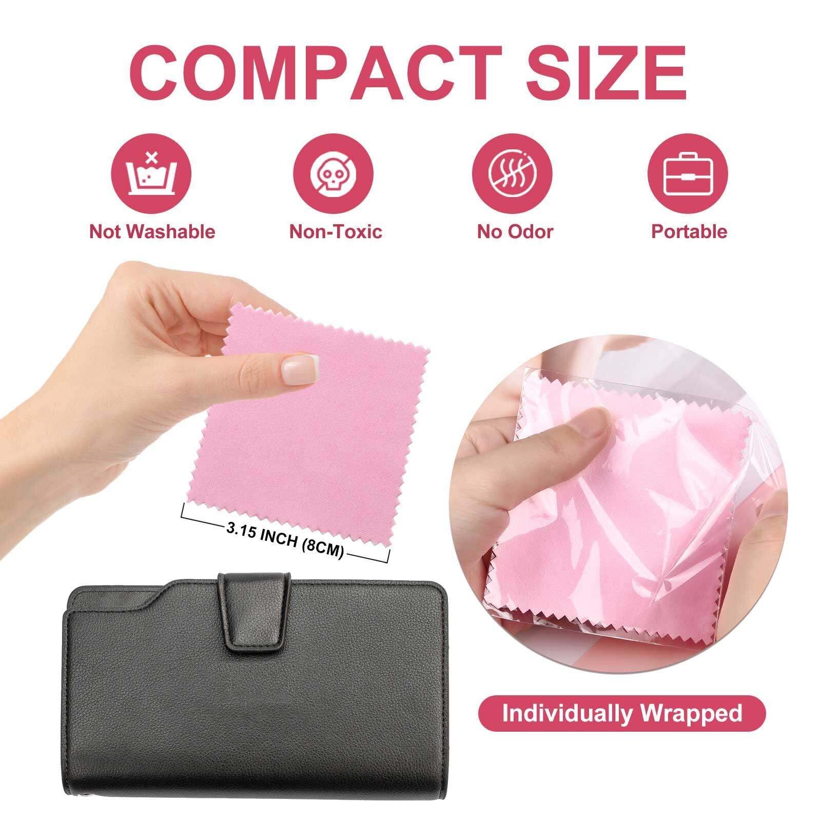 100pcs Jewelry Cleaning Cloth Pink Polishing Cloth for Sterling Silver Gold view 2