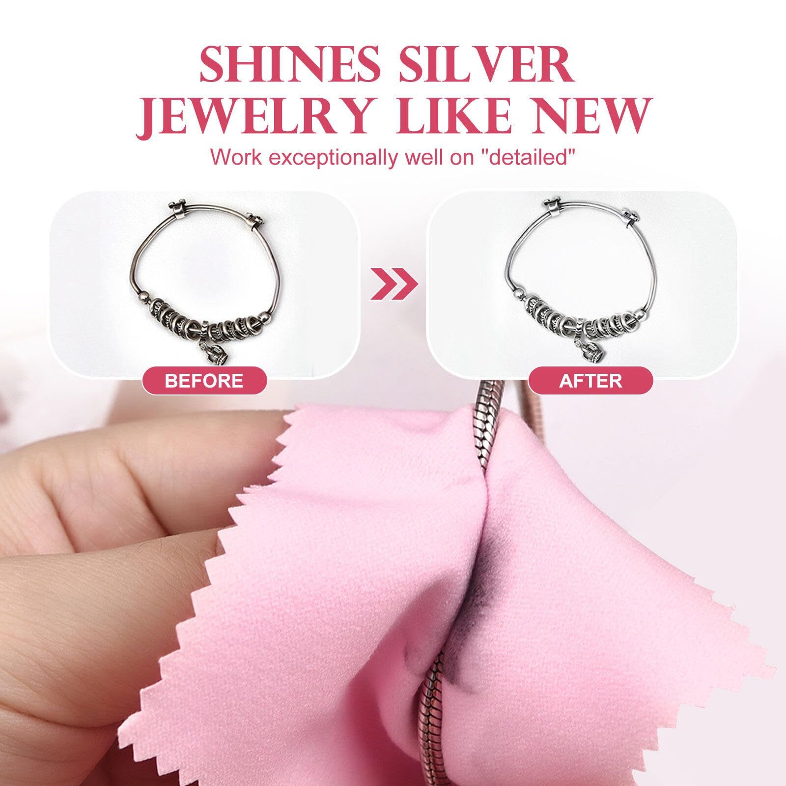 100pcs Jewelry Cleaning Cloth Pink Polishing Cloth for Sterling Silver Gold view 3