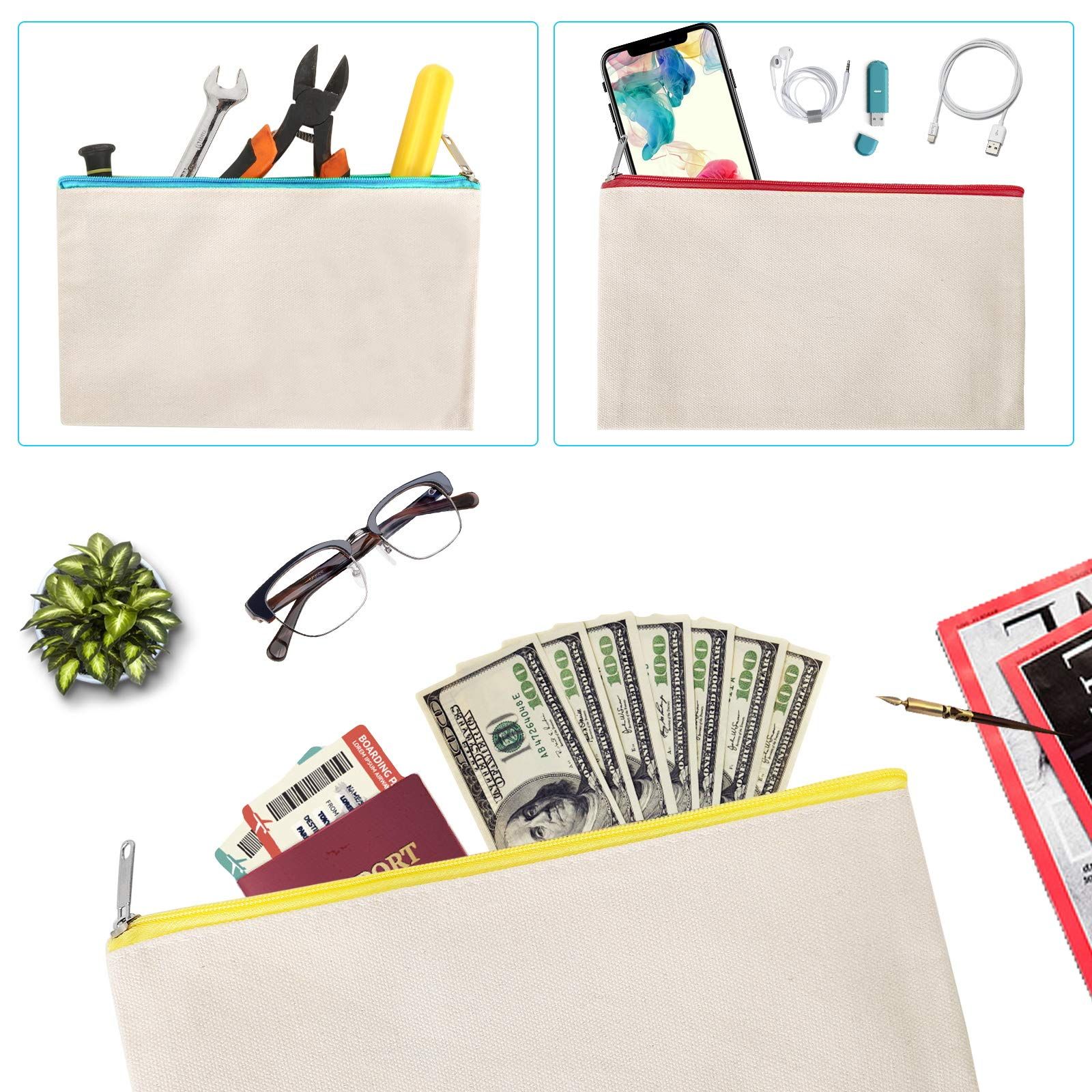 12 Pieces Cotton Canvas Makeup Bag