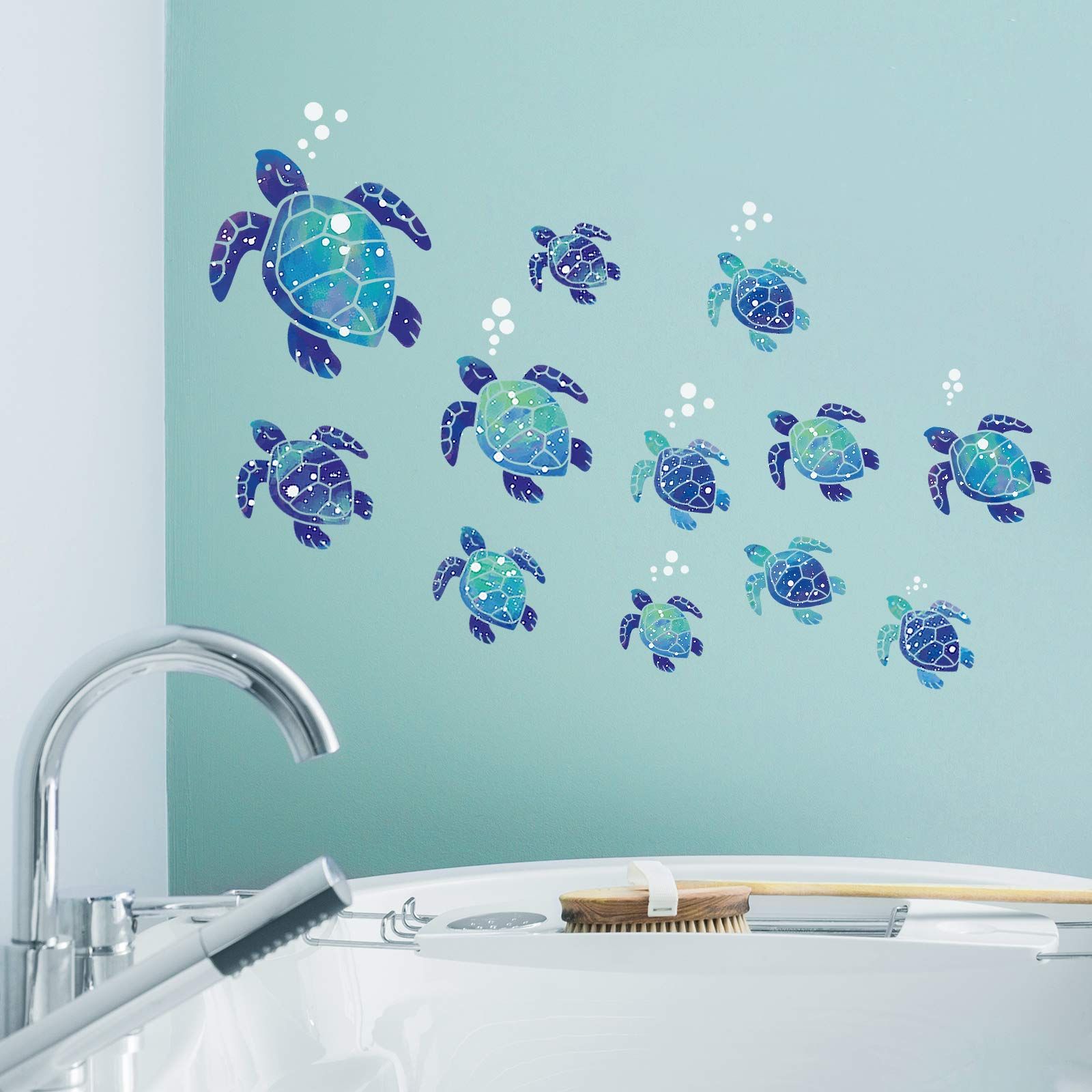 12 Pcs Sea Turtle Wall Decals Ocean Turtle Vinyl Stickers Underwater Bathroom