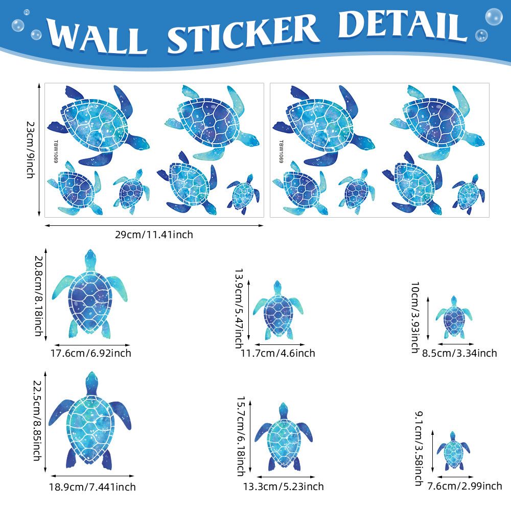 12 Pcs Sea Turtle Wall Decals Ocean Turtle Vinyl Stickers Underwater Bathroom view 4