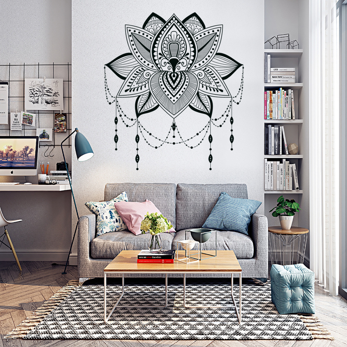 Flower Wall Sticker, Buddhism Lotus Bohemian Décor, Removable Lotus Yoga view 2