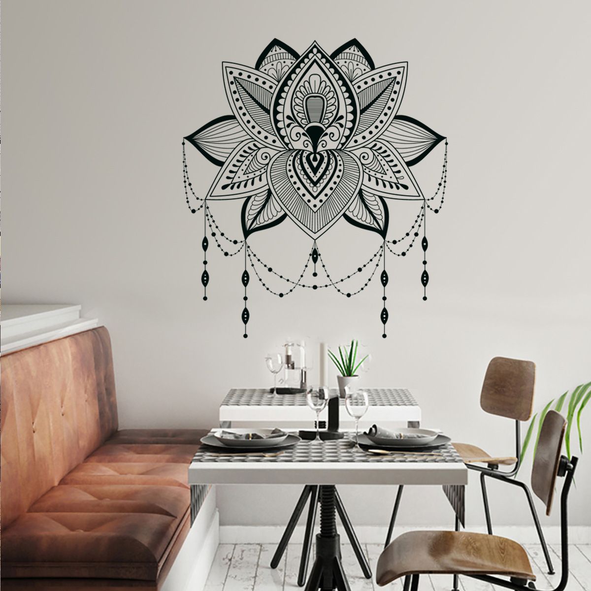 Flower Wall Sticker, Buddhism Lotus Bohemian Décor, Removable Lotus Yoga view 3