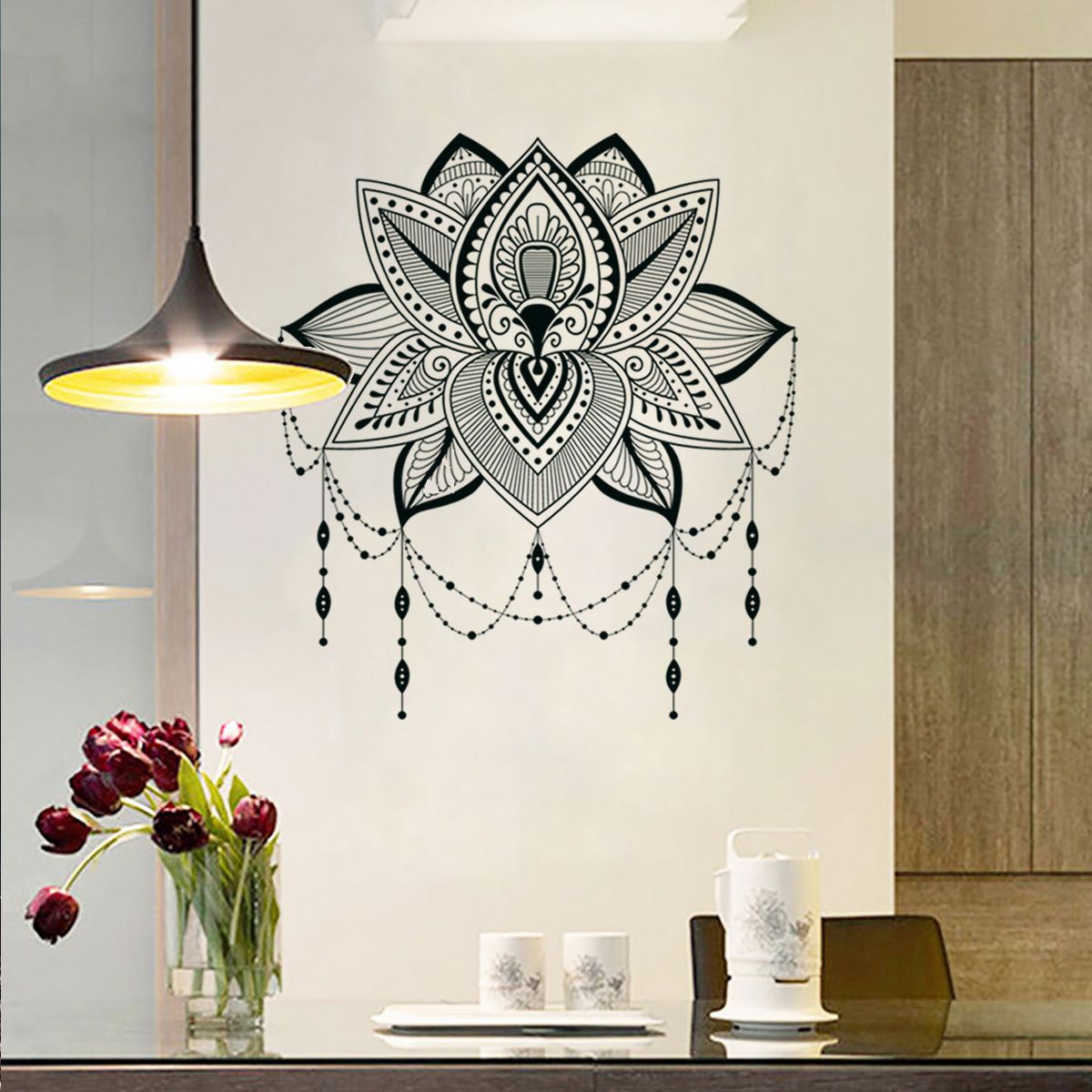 Flower Wall Sticker, Buddhism Lotus Bohemian Décor, Removable Lotus Yoga view 4
