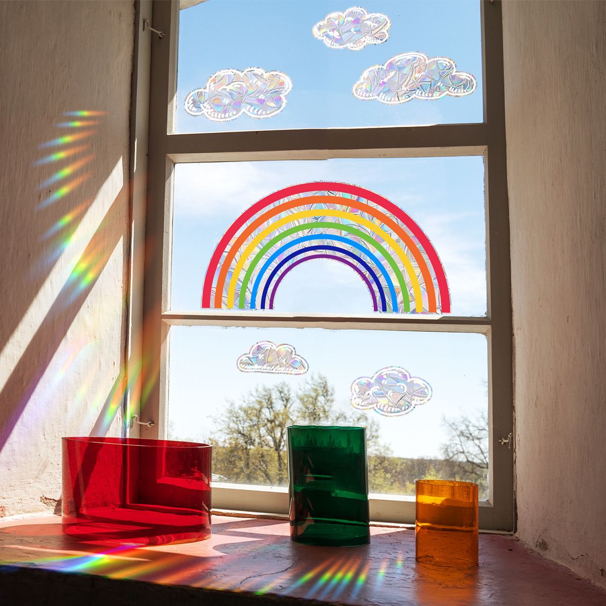 1Pcs Colorful Rainbow Clouds Window Stickers Rainbow Window Clings Clouds
