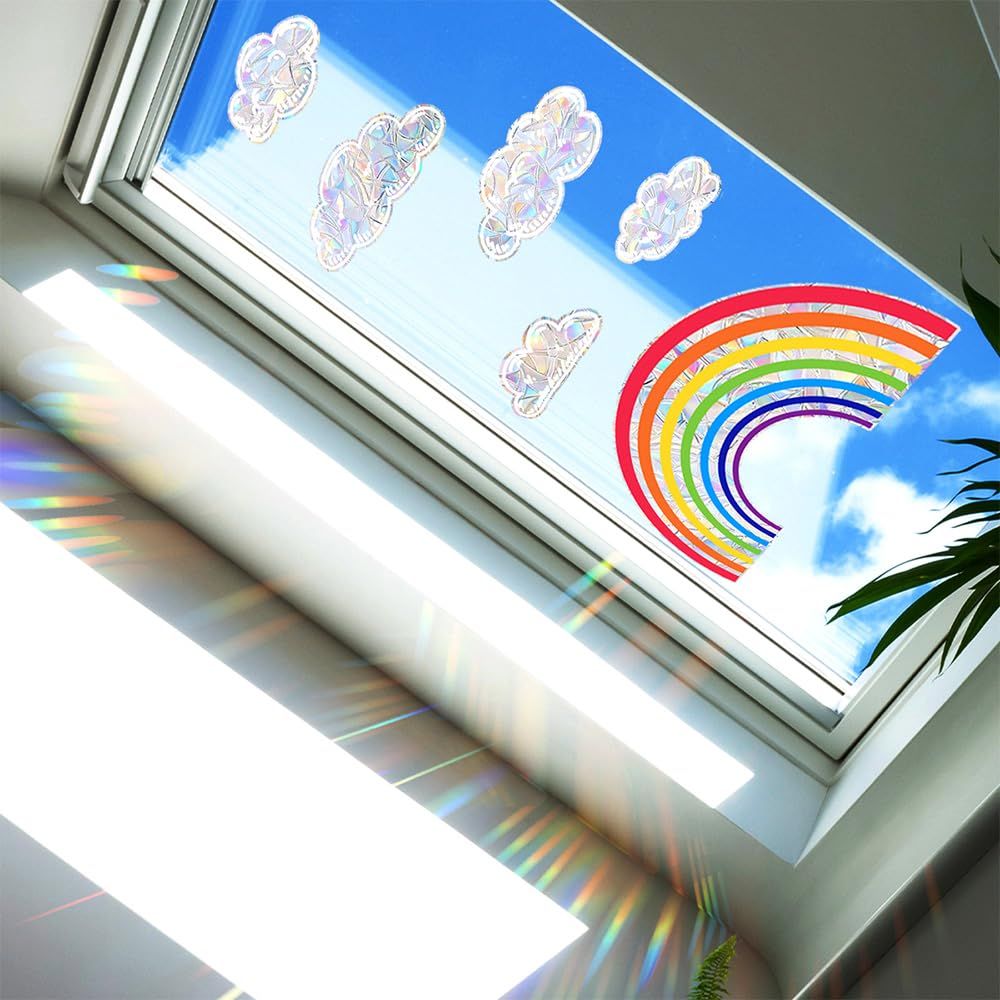 1Pcs Colorful Rainbow Clouds Window Stickers Rainbow Window Clings Clouds view 2
