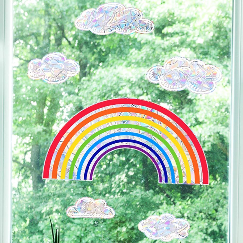 1Pcs Colorful Rainbow Clouds Window Stickers Rainbow Window Clings Clouds view 3
