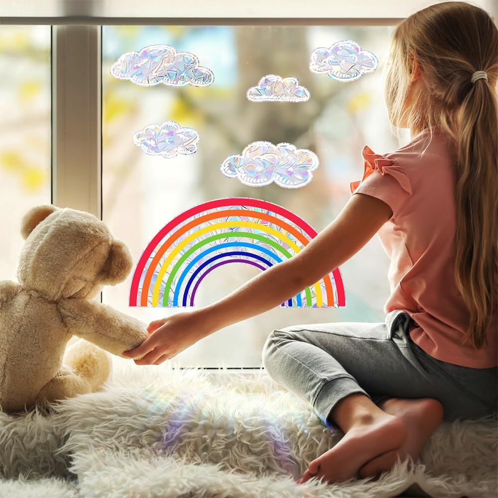 1Pcs Colorful Rainbow Clouds Window Stickers Rainbow Window Clings Clouds view 4