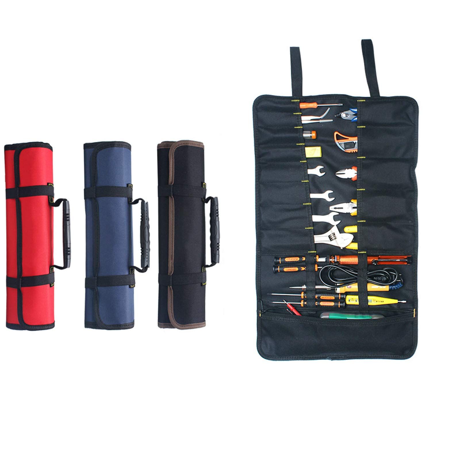 3PCS Wrench Roll Up Tool Roll Pouch Bag with 22 Pockets