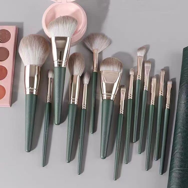 Makeup Brushes 14Pcs Foundation Brush Eyeshadow Brush Make up Brushes Set (Green view 4