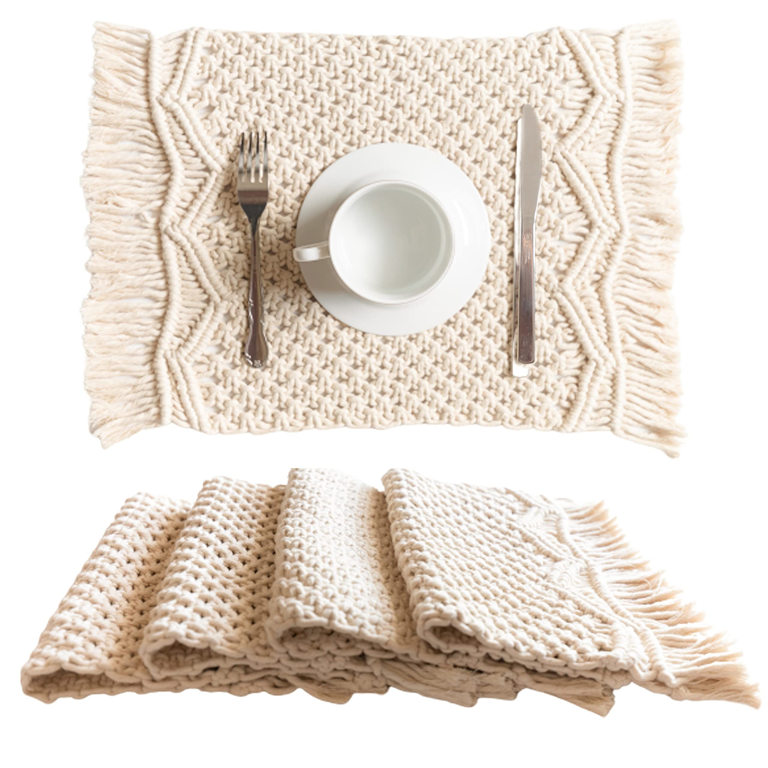 Placemats Set of 4 - Handmade Cotton Woven Boho Placemats - Modern Farmhouse
