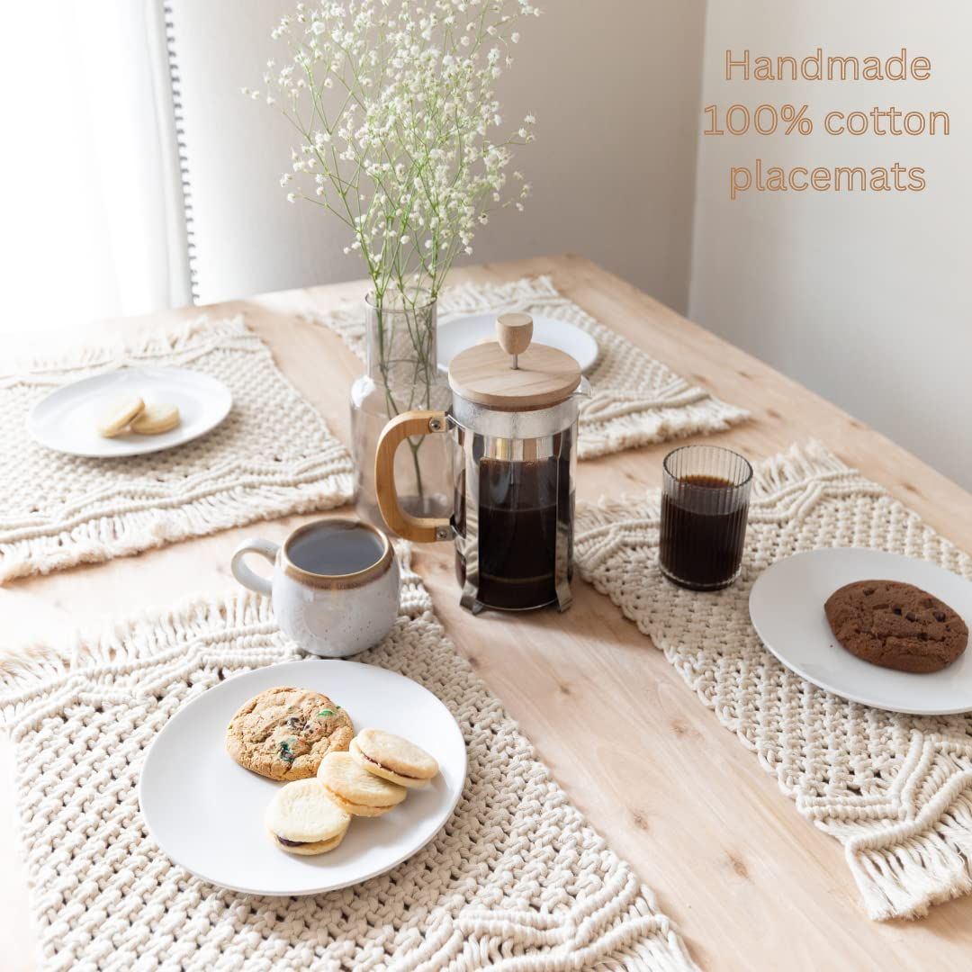 Placemats Set of 4 - Handmade Cotton Woven Boho Placemats - Modern Farmhouse view 2